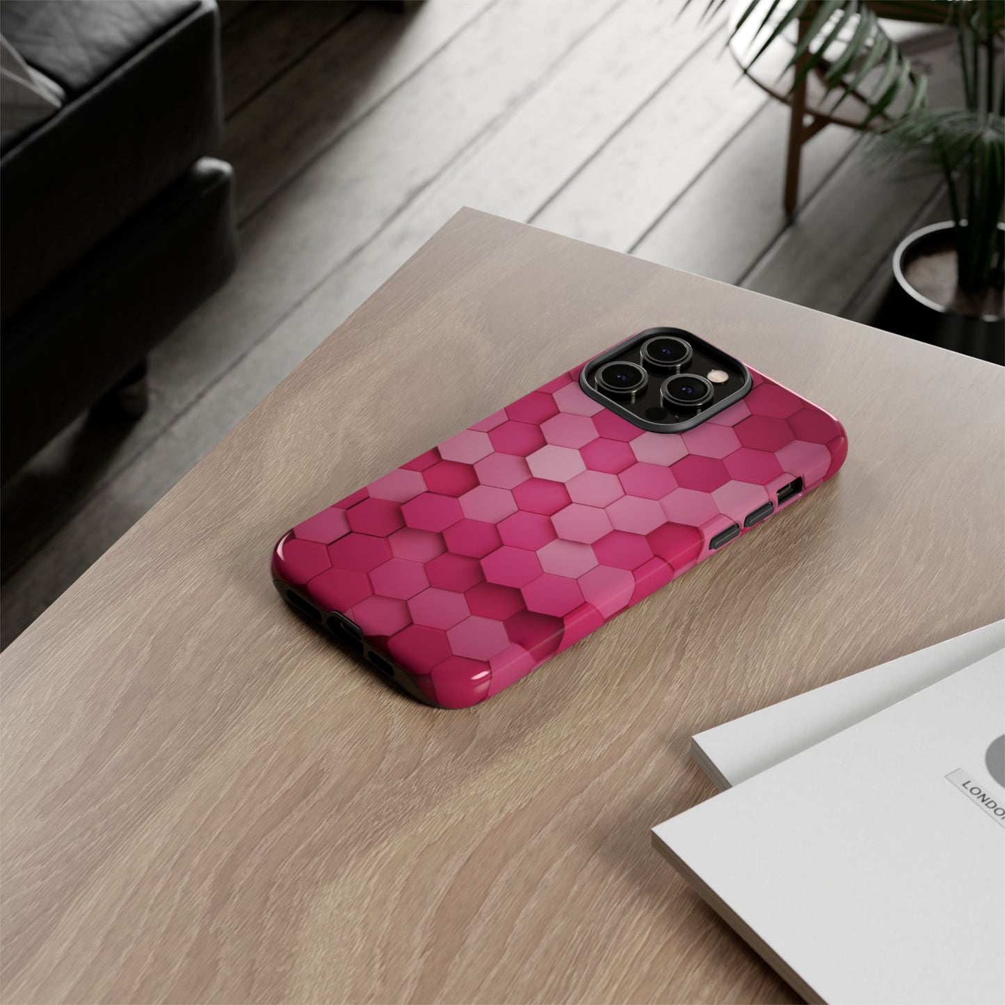 Hot Pink Hexagon Phone Case | Honeycomb Geometric Aesthetic | Cute Pink iPhone & Samsung Tough Protective Case