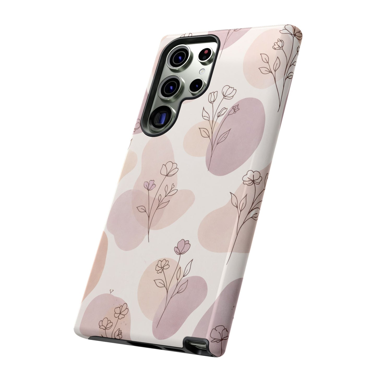 Blush Floral Phone Case Neutral Botanical Watercolor Tough Cover