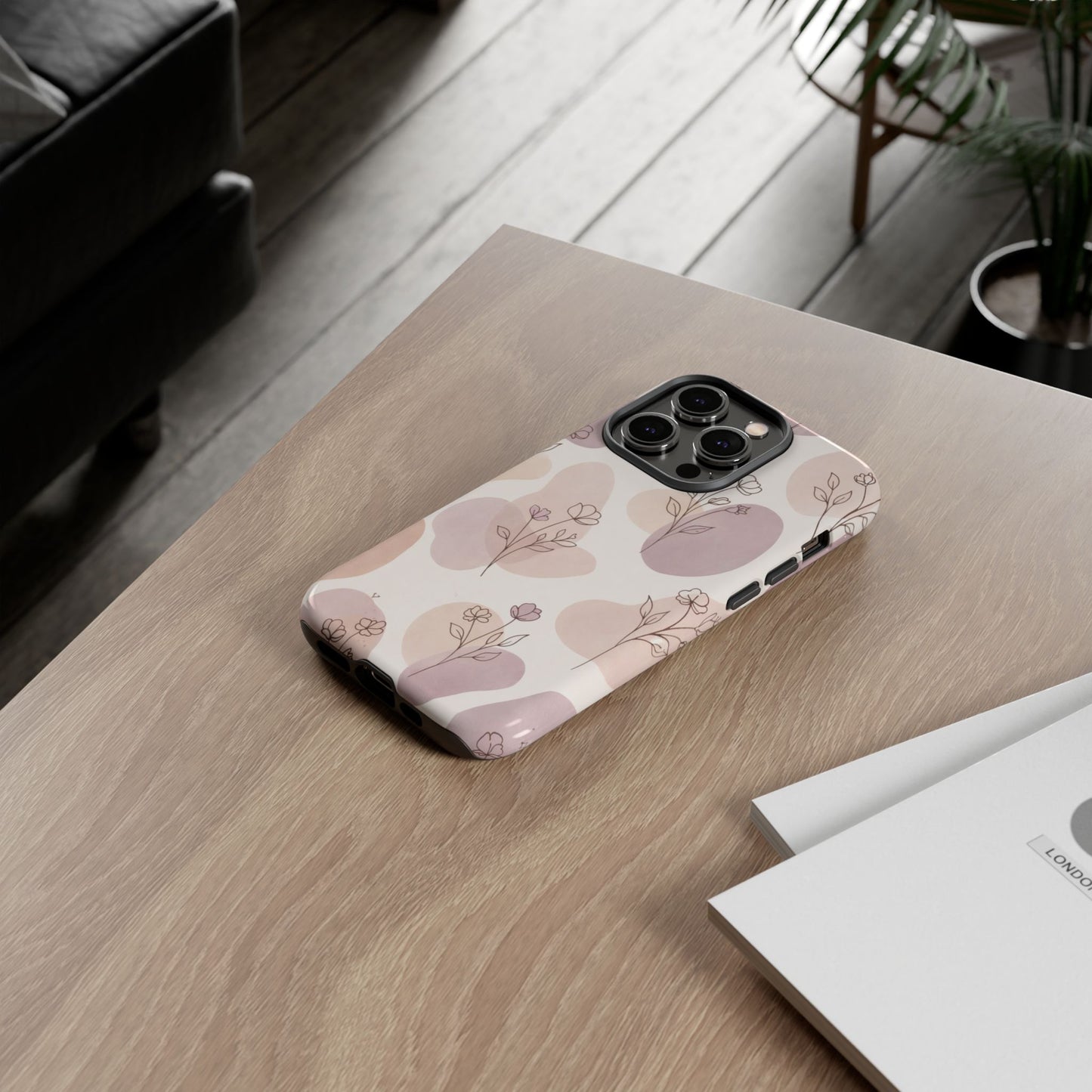 Blush Floral Phone Case Neutral Botanical Watercolor Tough Cover