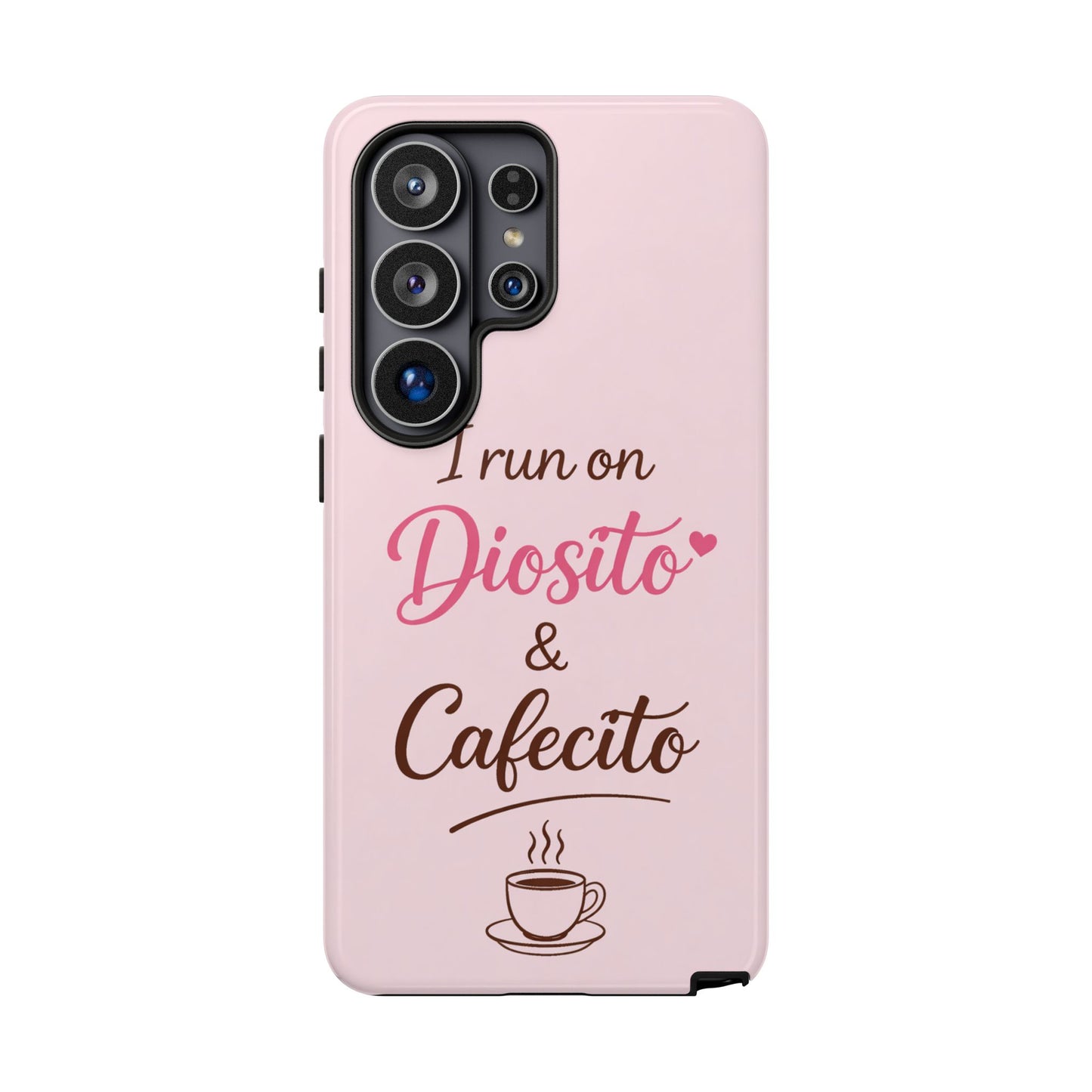 I Run on Diosito y Cafecito Phone Case, Pink Aesthetic Latina Faith Coffee Case, Girly Protective iPhone Samsung Cover