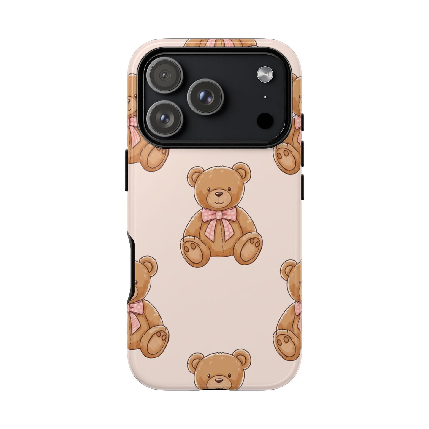 Teddy Bear Phone Case | Cute Coquette Aesthetic Pink Bear Pattern Case | Kawaii Soft Girl iPhone & Samsung Tough Protective Case
