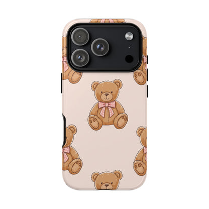 Teddy Bear Phone Case | Cute Coquette Aesthetic Pink Bear Pattern Case | Kawaii Soft Girl iPhone & Samsung Tough Protective Case