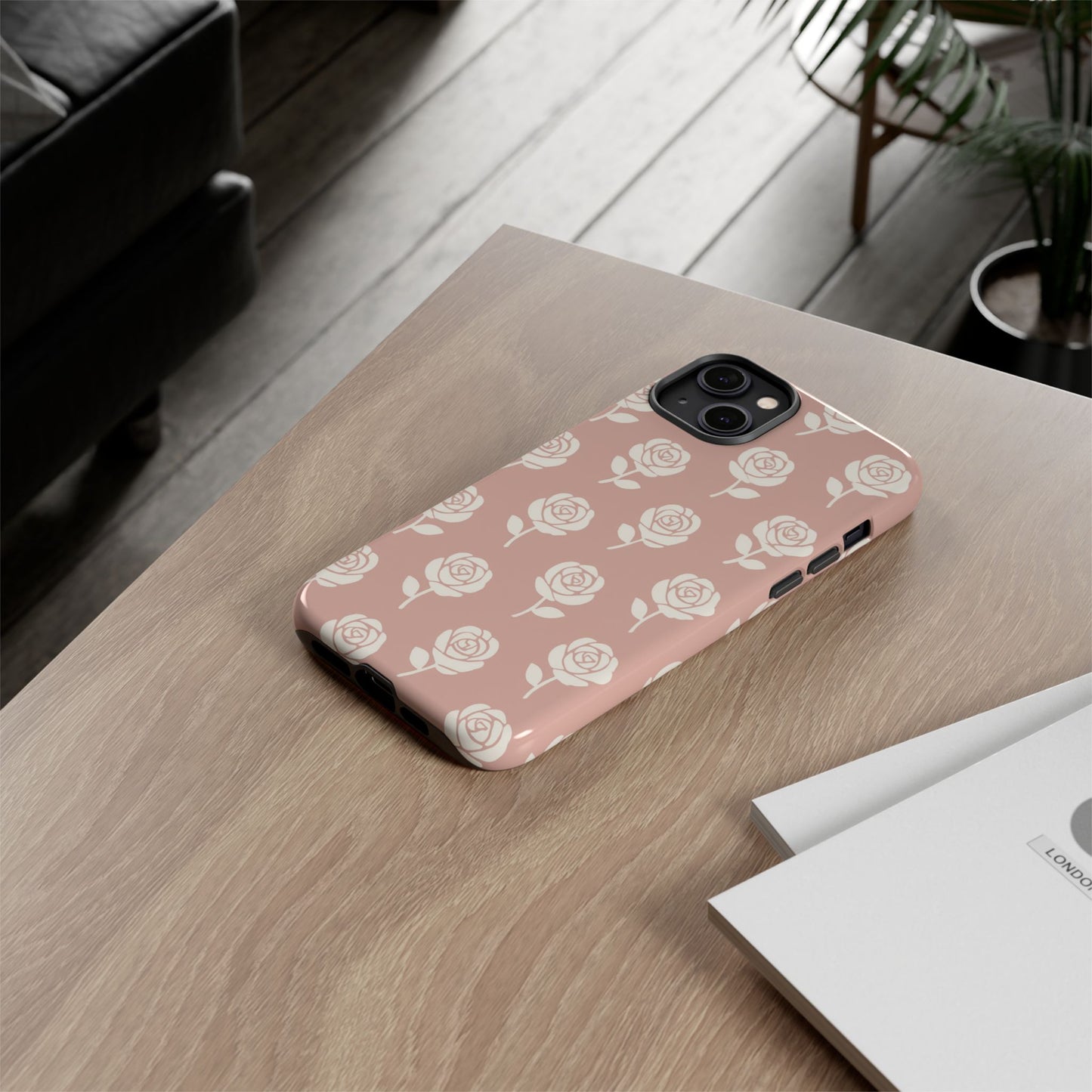 White Rose Pattern Tough Phone Case | Elegant Floral Aesthetic Case for Iphone, Samsung Galaxy and Pixel