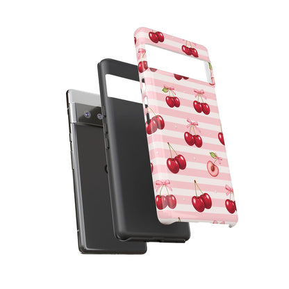 Coquette Cherry Bow Phone Case | Cute Pink Aesthetic Cherry Pattern Tough Case for iPhone & Samsung