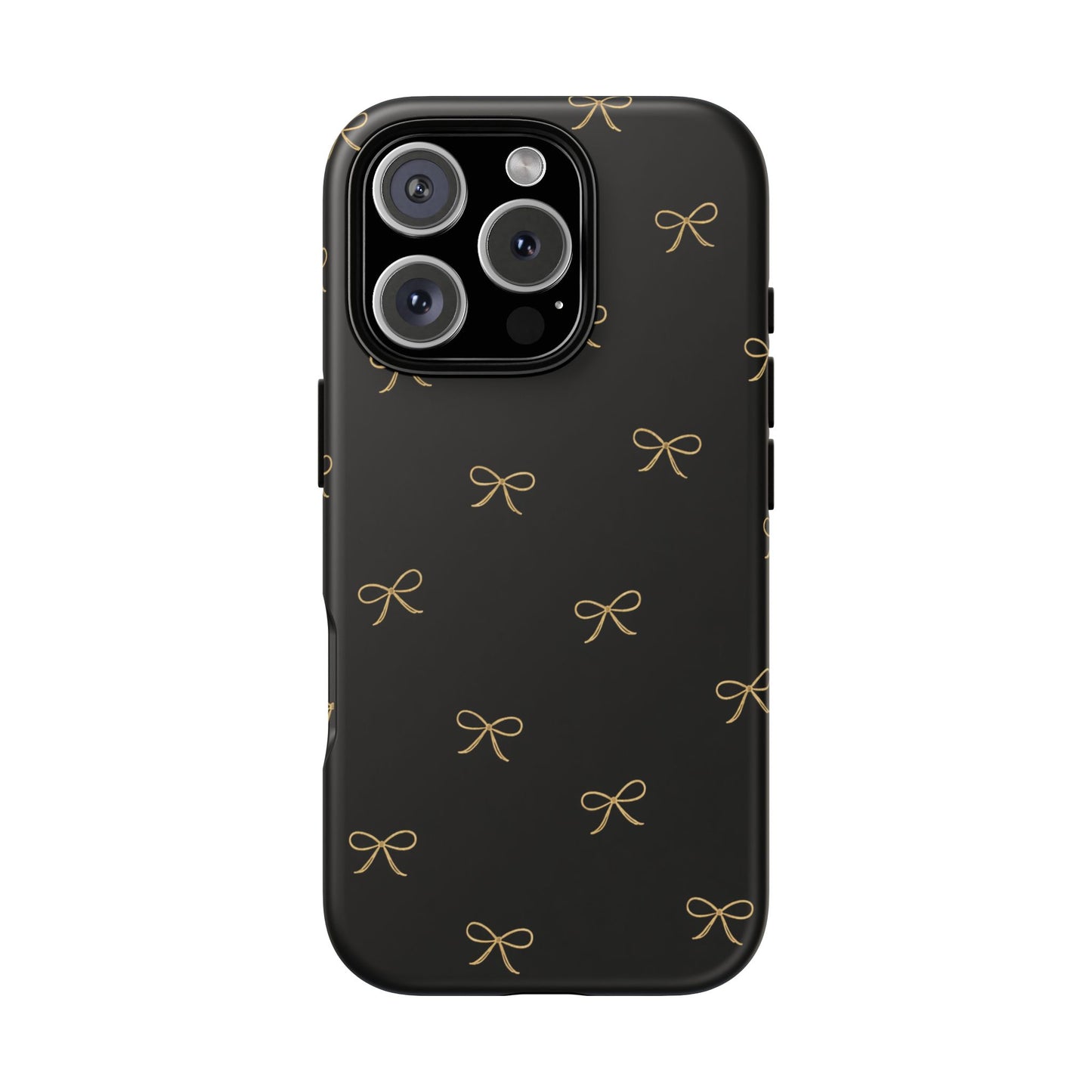 Black Phone Case with Gold Bow Pattern – Slim Protective Cute Aesthetic Cover for Iphone, Samsung Galaxy and Pixel