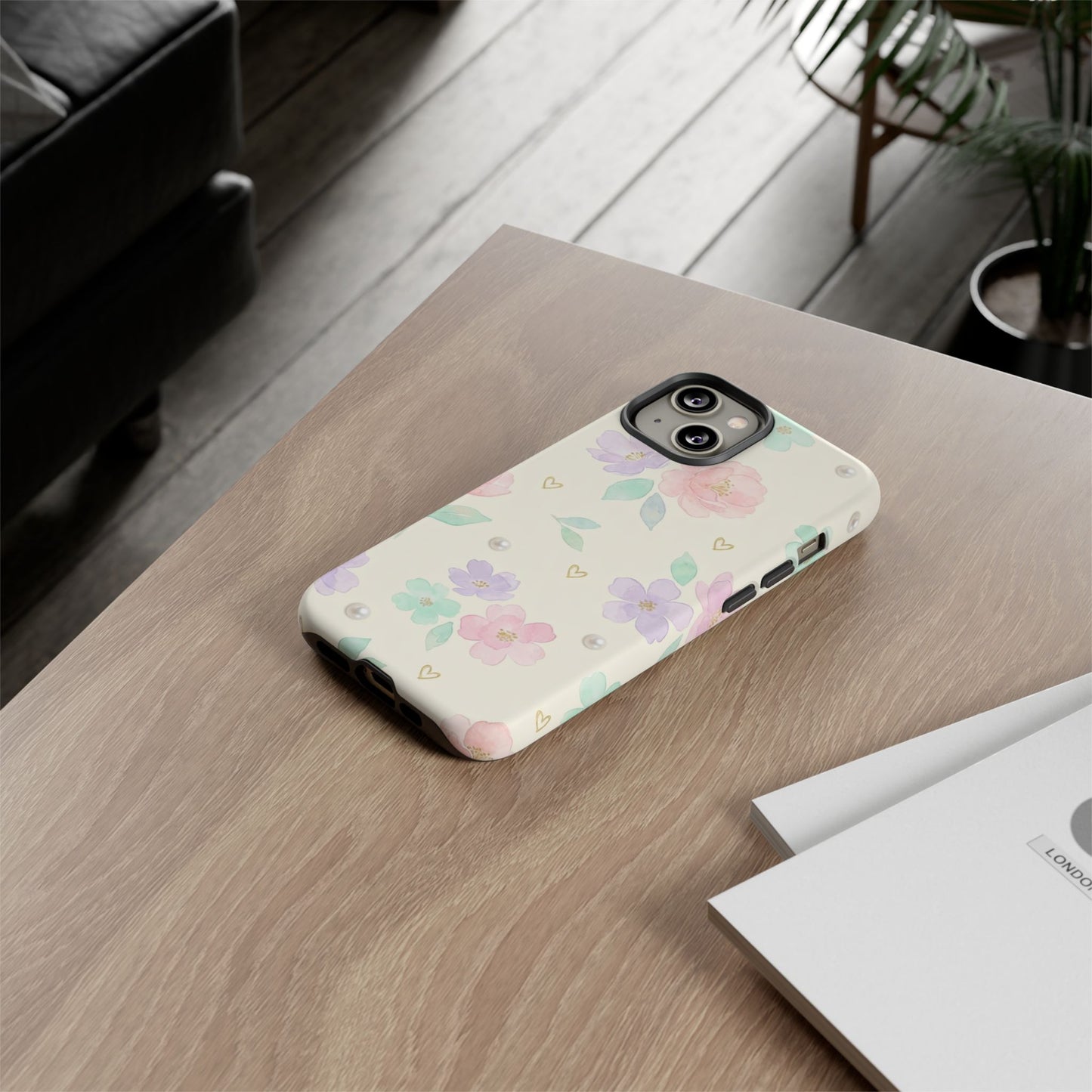 Pastel Floral Phone Case – Coquette Watercolor Flower Hearts Tough Case (iPhone, Samsung, Pixel)
