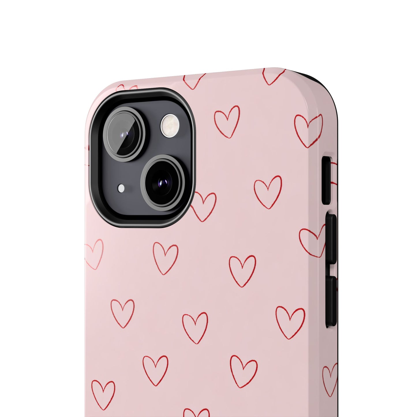 Pink Doodle Hearts Phone Case | Minimal Cute Heart Pattern Tough Case