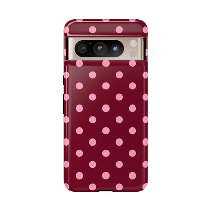 Pink Polka Dot Phone Case – Cute Aesthetic Tough Protective Phone Cover for Iphone, Samsung Galaxy and Pixel