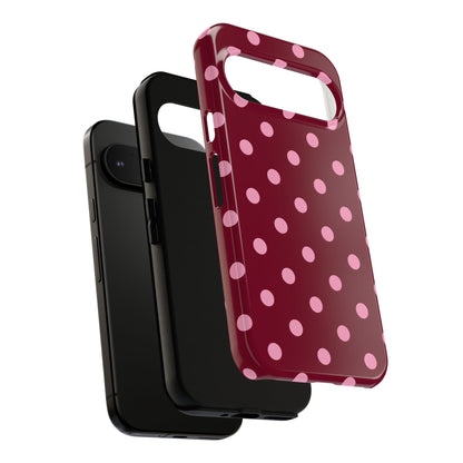 Pink Polka Dot Phone Case – Cute Aesthetic Tough Protective Phone Cover for Iphone, Samsung Galaxy and Pixel