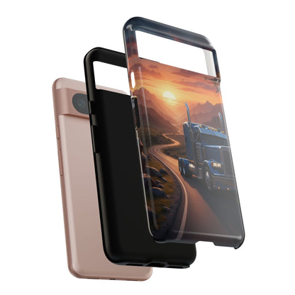 Semi Truck Sunset Phone Case | Trucker Gift | Diesel Truck Highway Road iPhone & Samsung Tough Protective Case