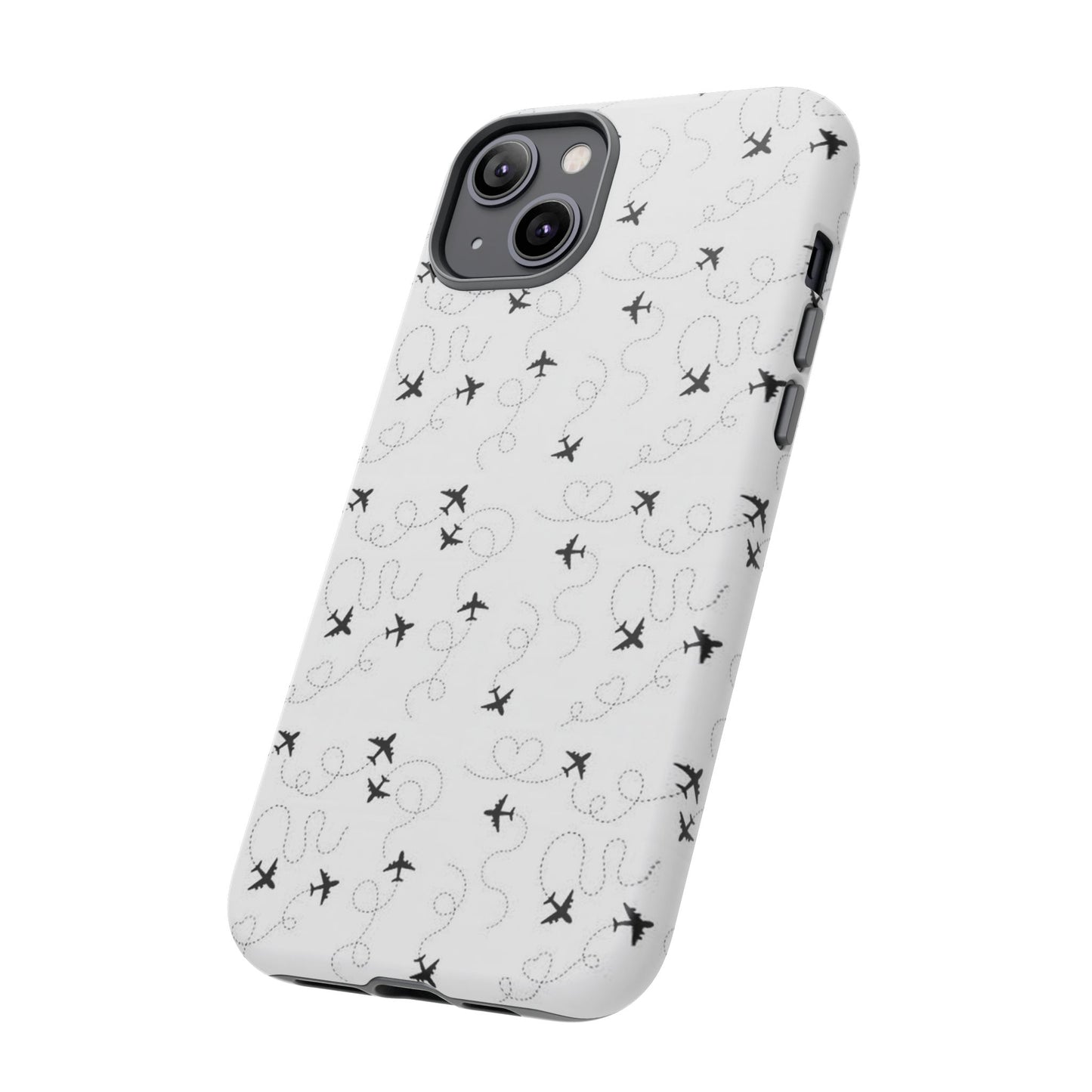 Minimal Paper Airplane Pattern Phone Case – Black White Aesthetic Tough Cover