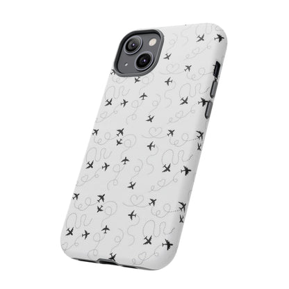 Minimal Paper Airplane Pattern Phone Case – Black White Aesthetic Tough Cover