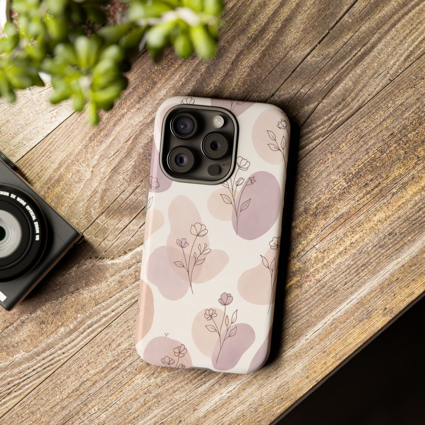 Blush Floral Phone Case Neutral Botanical Watercolor Tough Cover