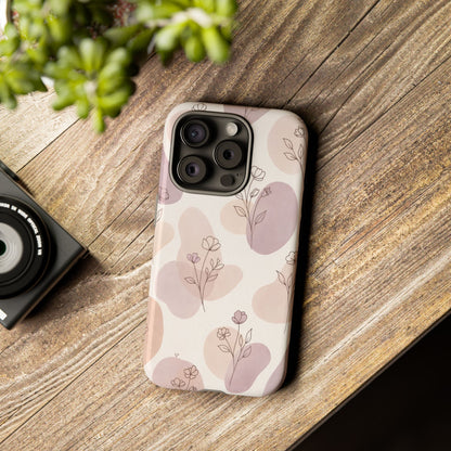 Blush Floral Phone Case Neutral Botanical Watercolor Tough Cover