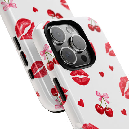 Red Lips & Cherry Phone Case – Y2K Retro Aesthetic Tough Cover