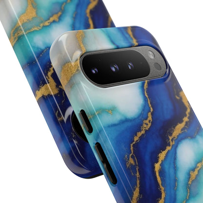 Blue & Gold Marble Phone Case – Luxury Resin Art Tough Case (iPhone, Samsung, Pixel)