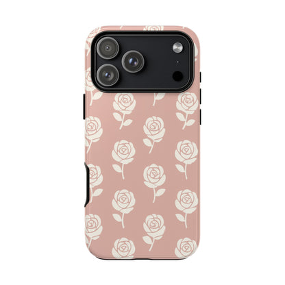 White Rose Pattern Tough Phone Case | Elegant Floral Aesthetic Case for Iphone, Samsung Galaxy and Pixel