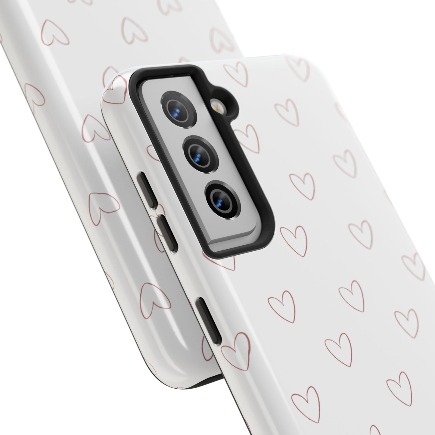 Hand-Drawn Hearts Tough Phone Case | Minimal Pink Heart Pattern