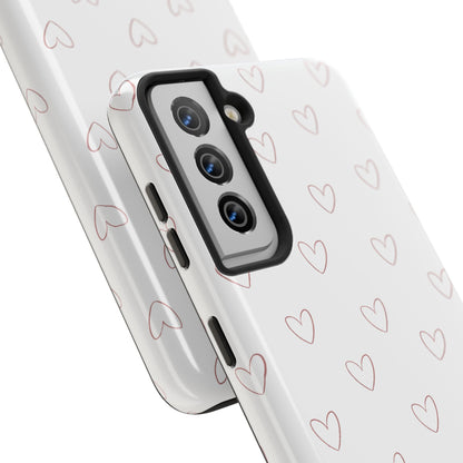 Hand-Drawn Hearts Tough Phone Case | Minimal Pink Heart Pattern