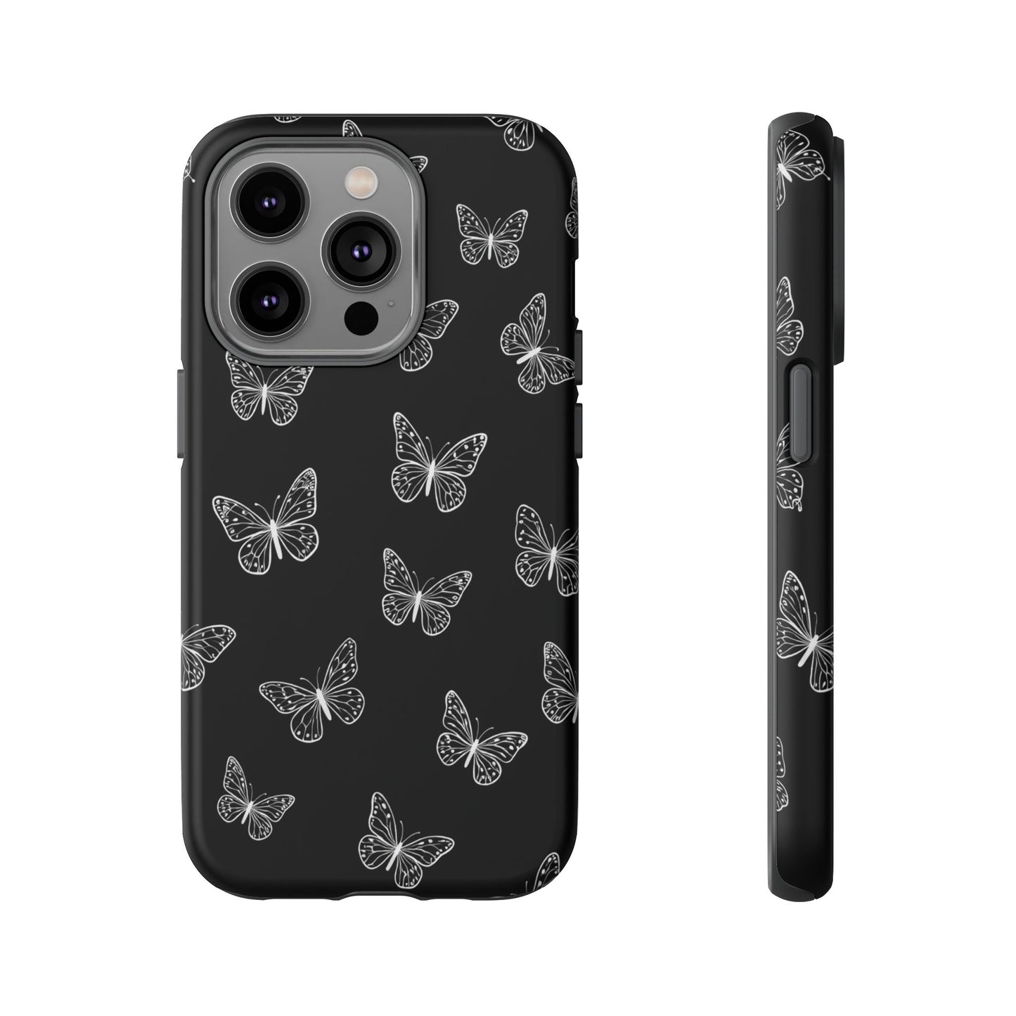 White Butterfly Pattern Phone Case – Dark Aesthetic Monochrome Tough Cover