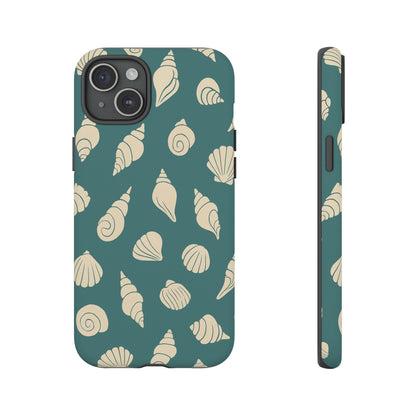 Seashell Pattern Phone Case | Teal Coastal Shells Tough Case for Iphone, Samsung Galaxy and Pixel