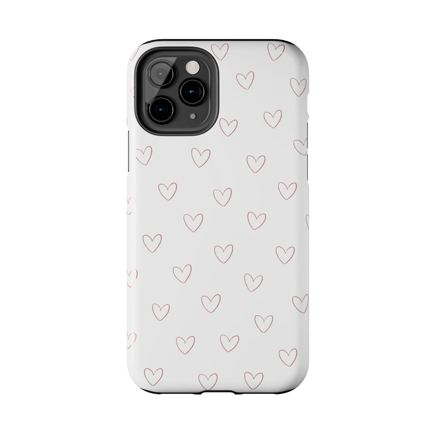 Hand-Drawn Hearts Tough Phone Case | Minimal Pink Heart Pattern
