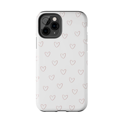 Hand-Drawn Hearts Tough Phone Case | Minimal Pink Heart Pattern