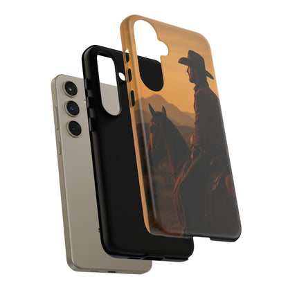 Western Cowboy Sunset Phone Case | Horse Rider Desert Aesthetic Tough Protective Case