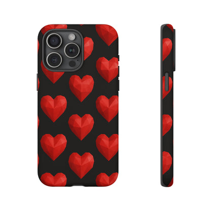Red Heart Phone Case – Geometric Heart Pattern Tough Case (Black)