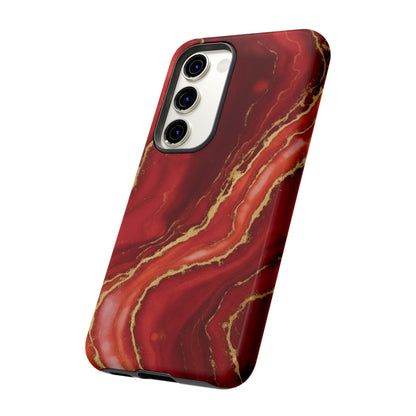 Red Agate Marble Phone Case – Gold Vein Luxury Stone Tough Case (iPhone, Samsung, Pixel)