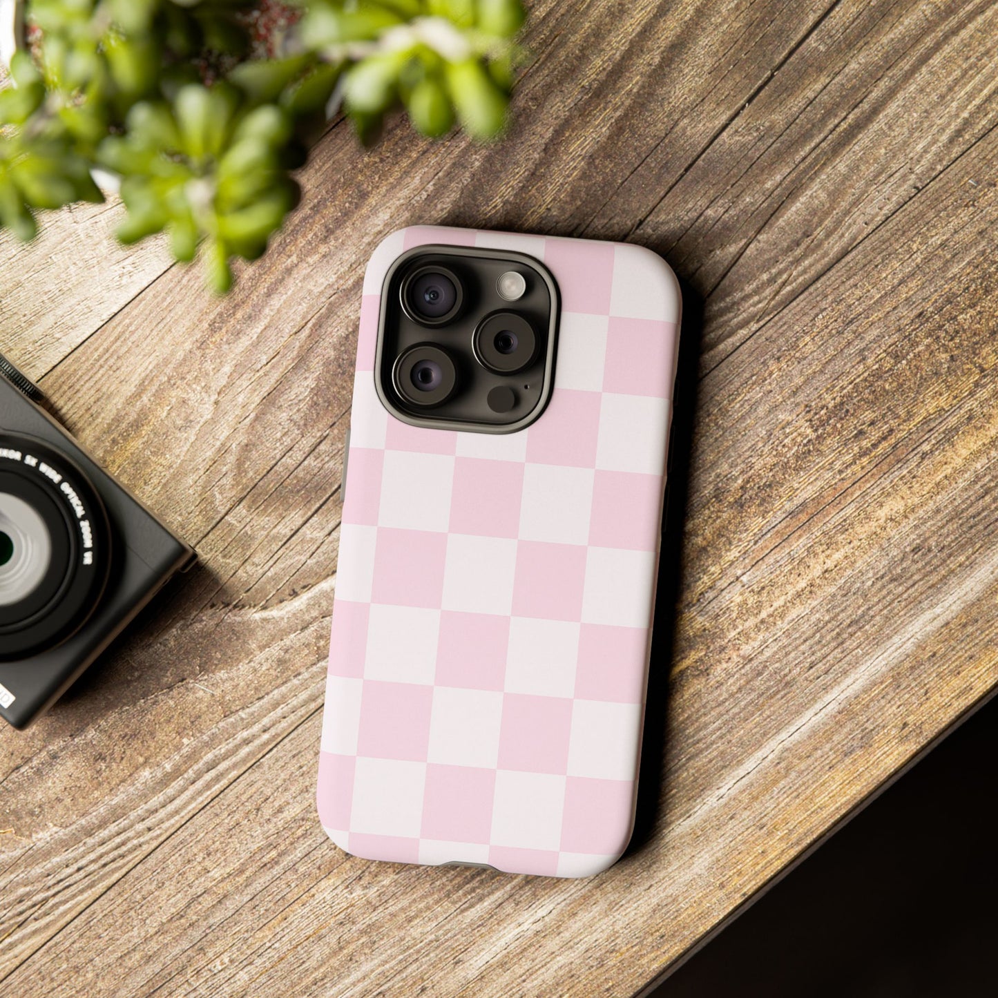 Light Pink Checkerboard Phone Case | Pastel Aesthetic Checkered iPhone & Samsung Tough Case