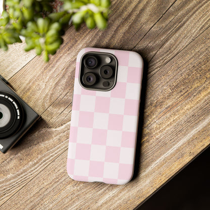Light Pink Checkerboard Phone Case | Pastel Aesthetic Checkered iPhone & Samsung Tough Case