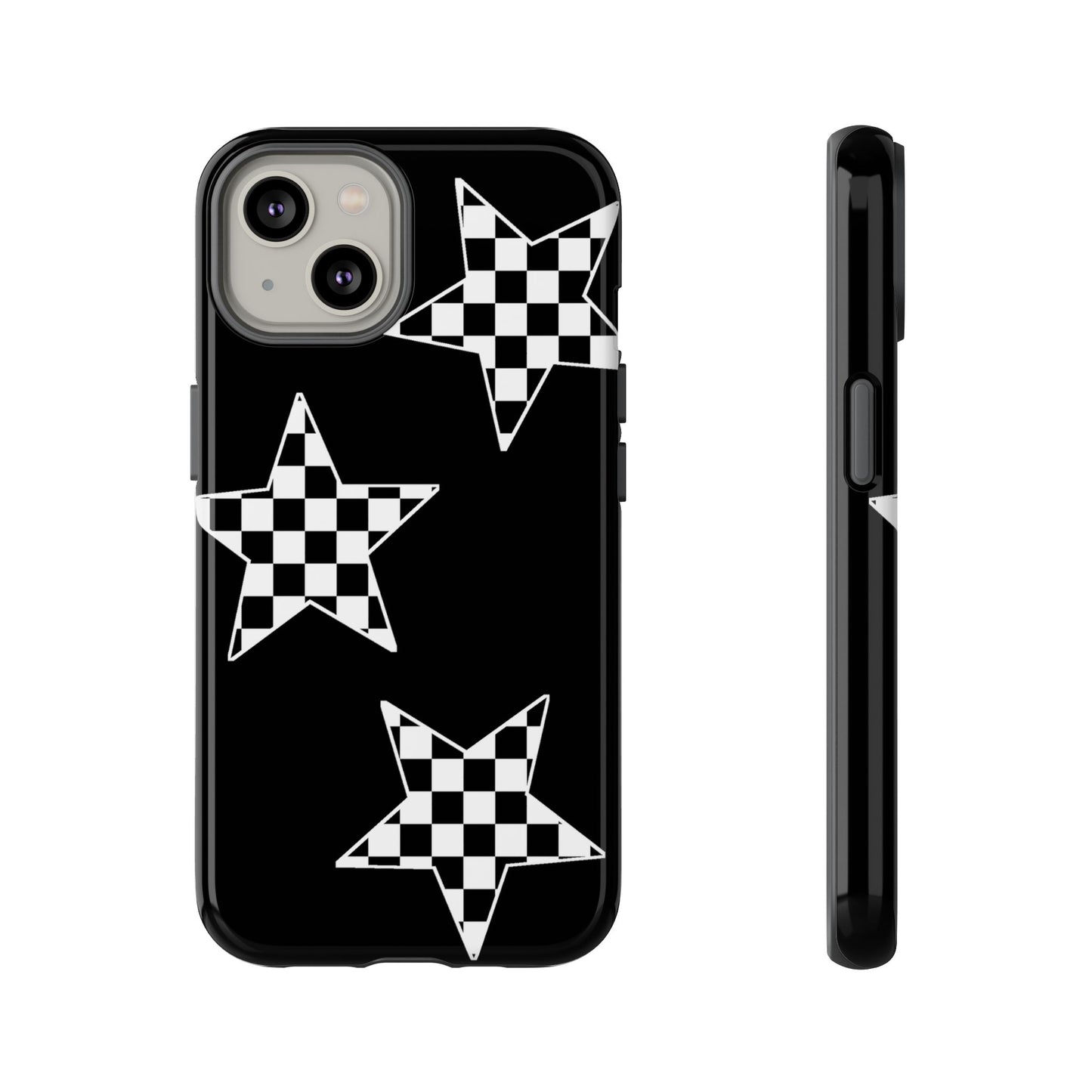 Checkered Star Tough Phone Case – Black Retro Graphic Protective Cover for Iphone, Samsung Galaxy and Pixel