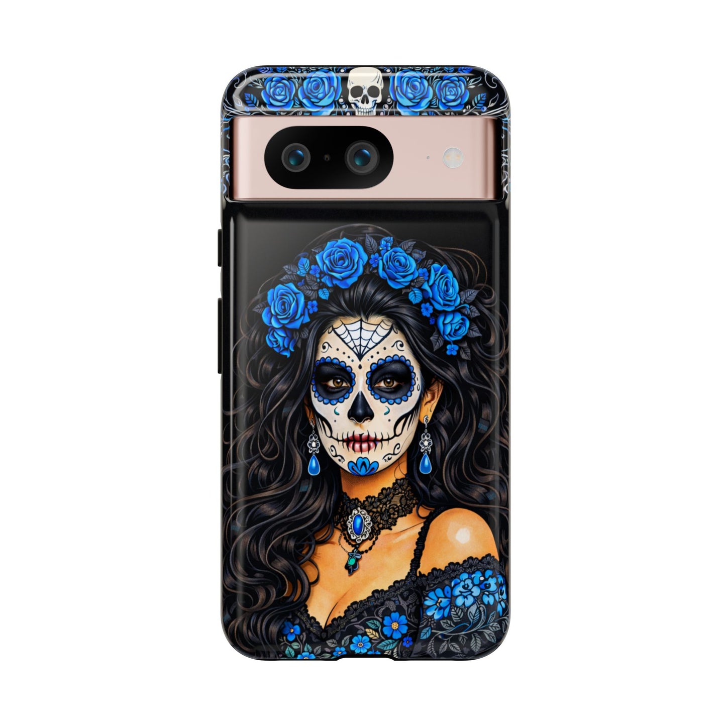 Blue Sugar Skull Woman Phone Case – Day of the Dead Aesthetic Tough Cover