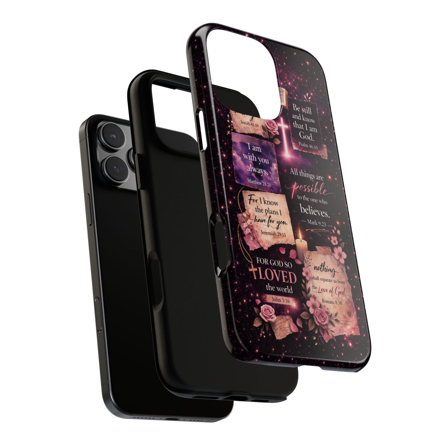 Christian Bible Verse Phone Case Pink Floral Faith Tough Protective Cover Gift