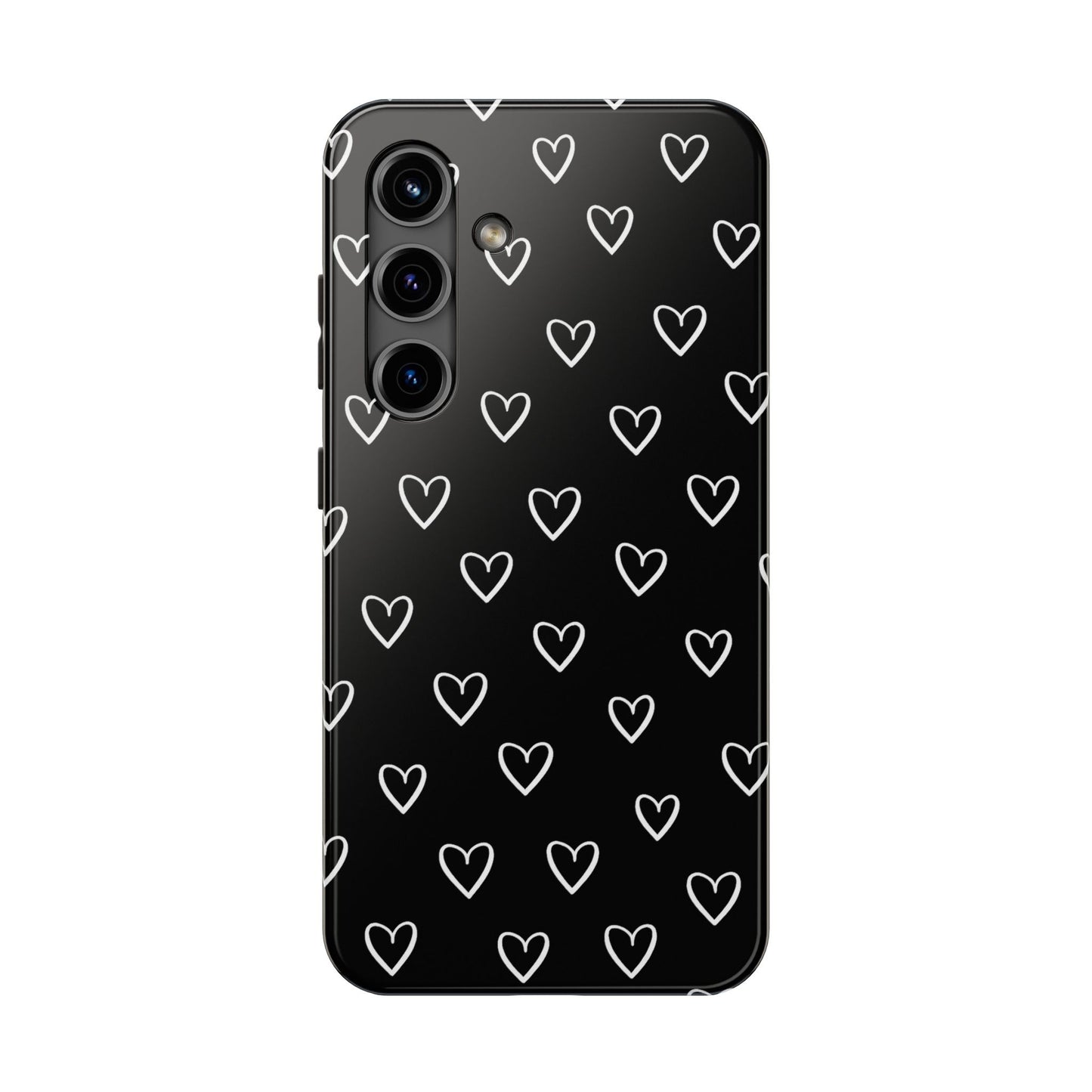 Doodle Heart Phone Case – Minimal Black & White Heart Pattern | Tough Protective Case