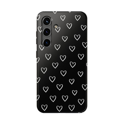 Doodle Heart Phone Case – Minimal Black & White Heart Pattern | Tough Protective Case