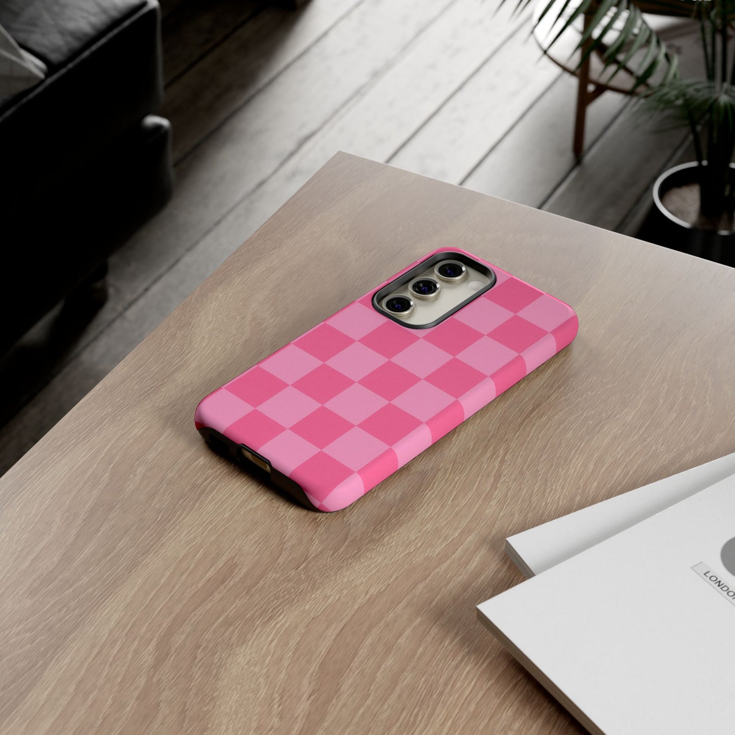 Pink Checkerboard Phone Case – Cute Aesthetic Tough Case for iPhone & Samsung
