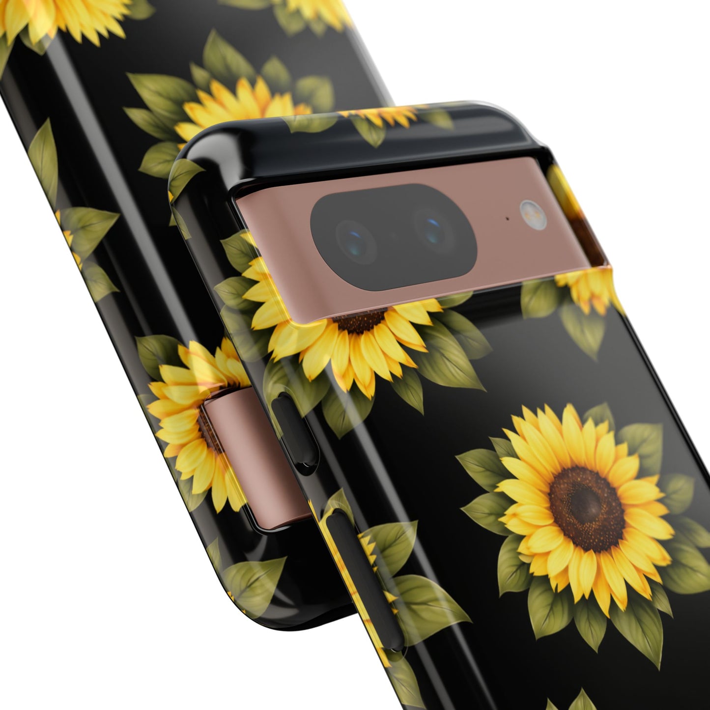 Sunflower Floral Tough Phone Case – Black Background Protective Cover for Iphone, Samsung Galaxy and Pixel