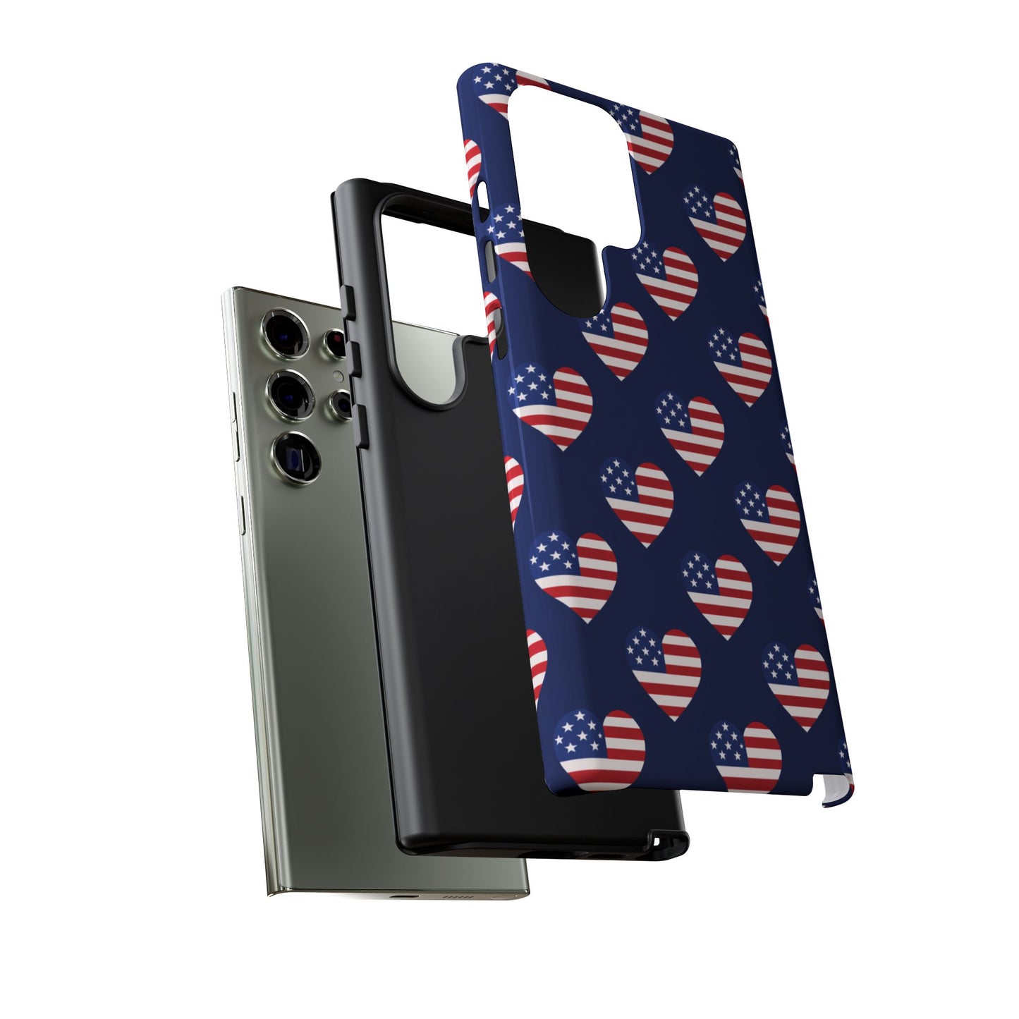 Patriotic American Flag Heart Phone Case – Tough Shockproof, USA Stars & Stripes for Iphone, Samsung Galaxy and Pixel