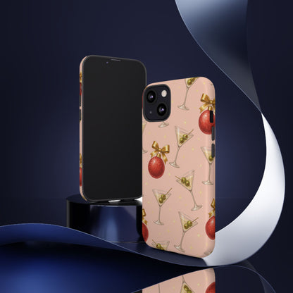Cocktail Ornament Phone Case – Pink Martini & Cherry Pattern | Glossy or Matte for Iphone, Samsung Galaxy and Pixel