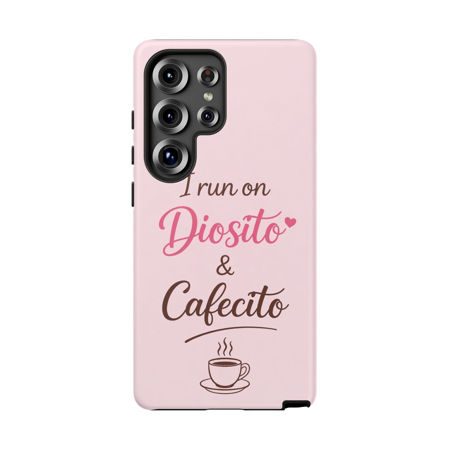I Run on Diosito y Cafecito Phone Case, Pink Aesthetic Latina Faith Coffee Case, Girly Protective iPhone Samsung Cover