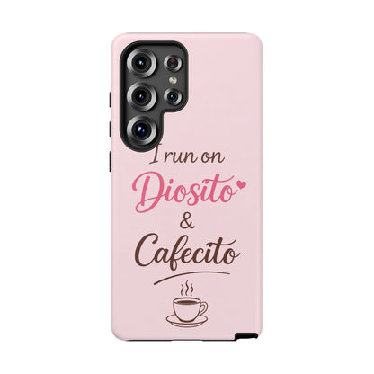 I Run on Diosito y Cafecito Phone Case, Pink Aesthetic Latina Faith Coffee Case, Girly Protective iPhone Samsung Cover