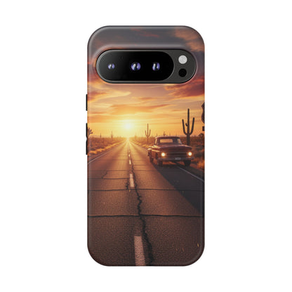 Route 66 Sunset Desert Highway Phone Case – Road Trip Travel Aesthetic Tough Case