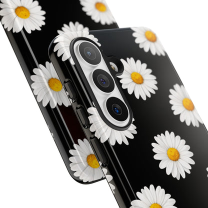 Black Daisy Floral Tough Phone Case – Cute Protective Cover for Iphone, Samsung Galaxy and Pixel