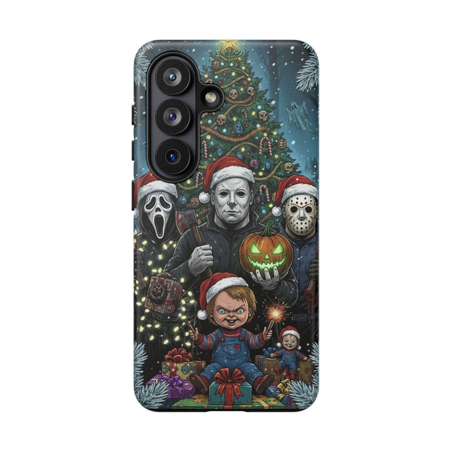 Christmas Horror Phone Case – Festive Slasher Collage Tough Case (iPhone, Samsung, Pixel)