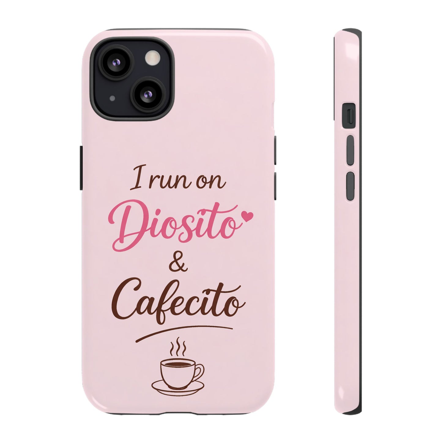 I Run on Diosito y Cafecito Phone Case, Pink Aesthetic Latina Faith Coffee Case, Girly Protective iPhone Samsung Cover