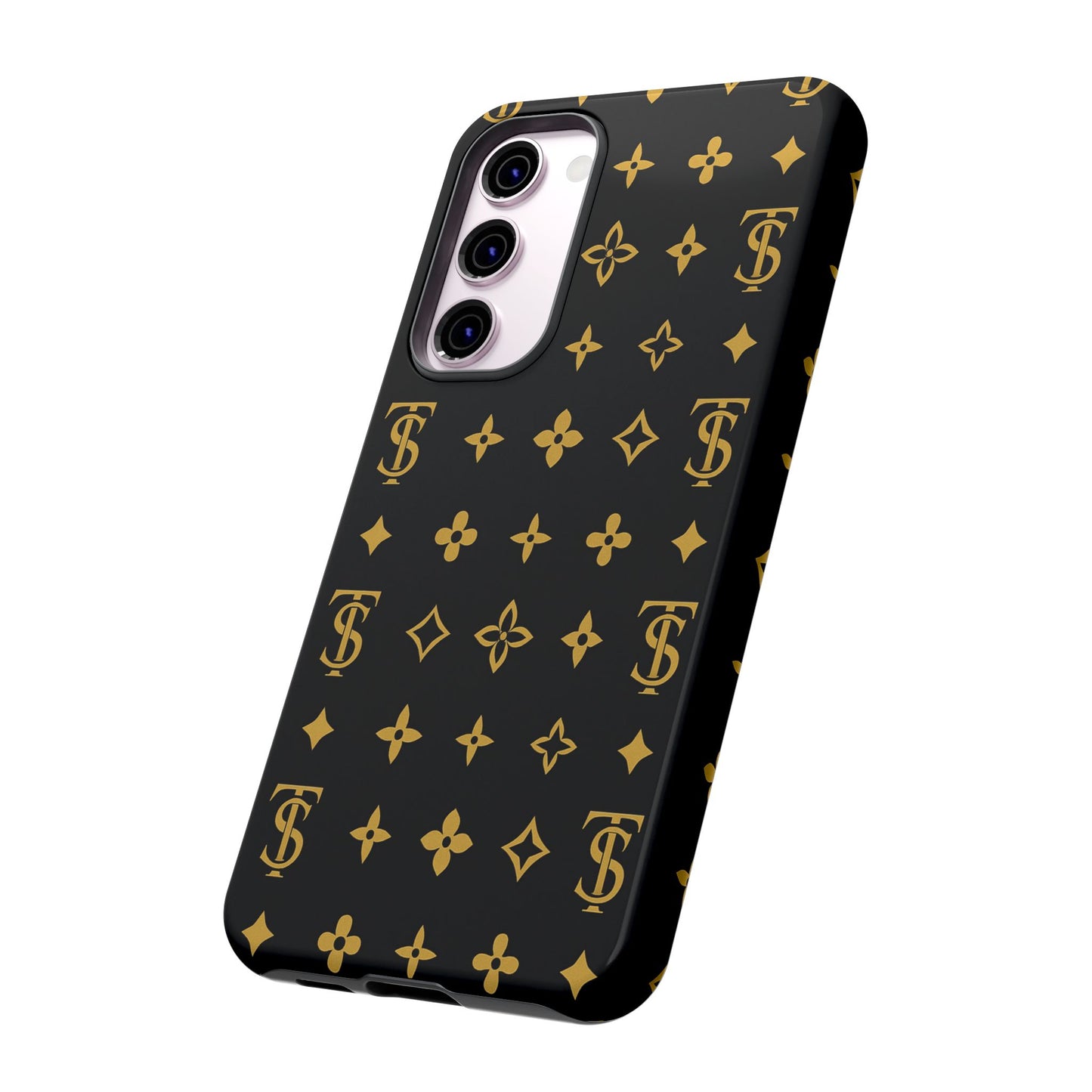 Gold Monogram Pattern Tough Phone Case | Black & Gold Luxury Design for Iphone, Samsung Galaxy and Pixel