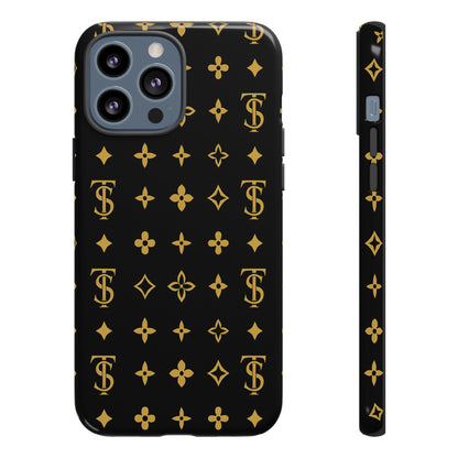 Gold Monogram Pattern Tough Phone Case | Black & Gold Luxury Design for Iphone, Samsung Galaxy and Pixel