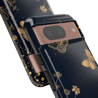Gold Floral Butterfly Phone Case, Dark Aesthetic Botanical, Elegant Black Luxury iPhone Samsung Cover